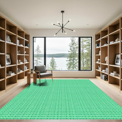 Bright Green Geometric Lattice Rug
