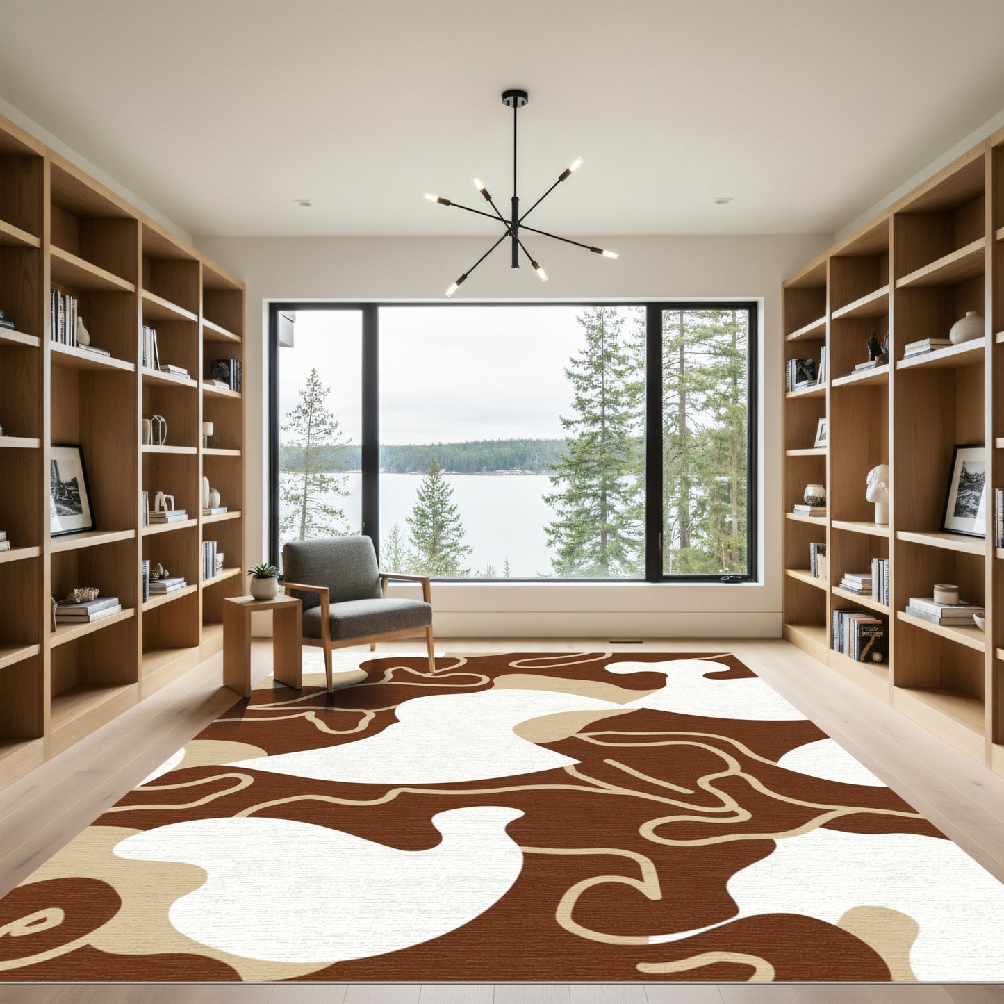 Brown Beige White Organic Flow Rug