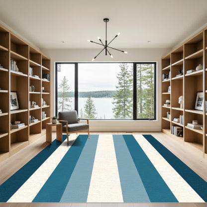 Classic Blue Cream Vertical Stripe Rug