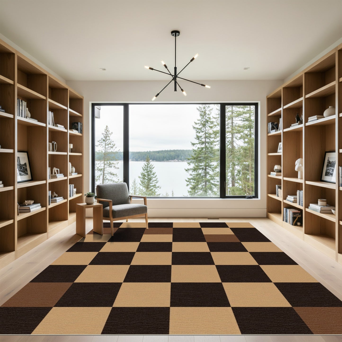 Earthy Brown Checkerboard Squares Rug
