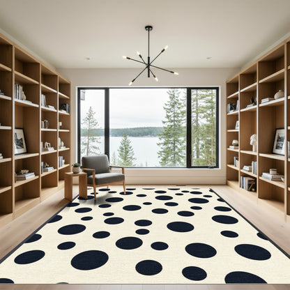 Cream Black Scattered Circles Rug