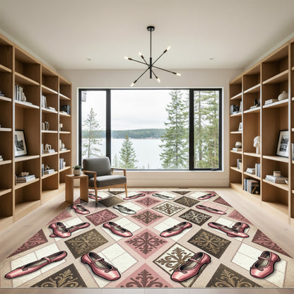 Pink Ballet Flats Argyle Medallions Rug