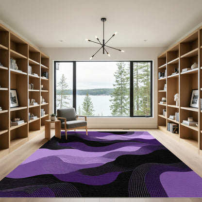 Deep Purple Abstract Wave Lines Rug