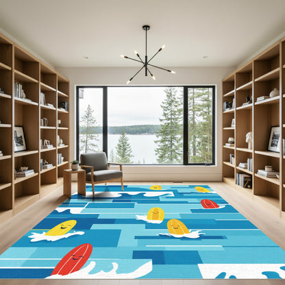 Happy Surfing Buddies Blue Waves Rug