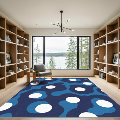 Navy Blue Abstract Polka Dot Rug