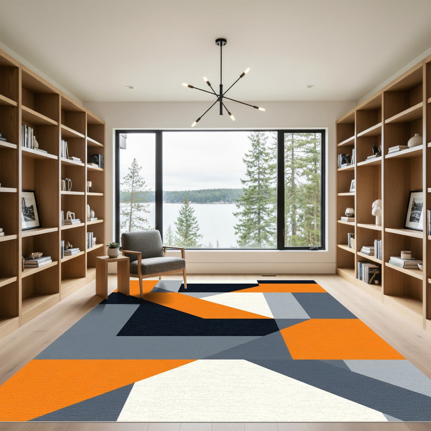 Modern Orange Gray Geometric Blocks Rug