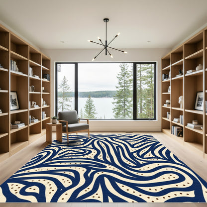 Navy Cream Wavy Abstract Flow Rug