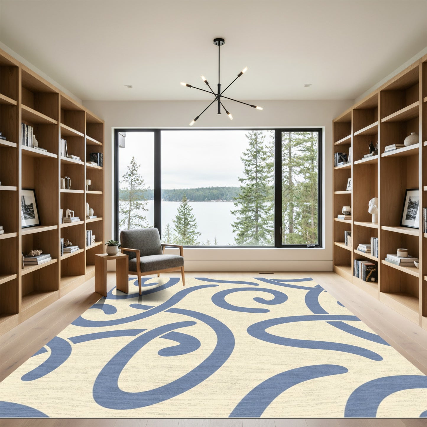 Soft Blue Swirl Serpentine Abstract Rug