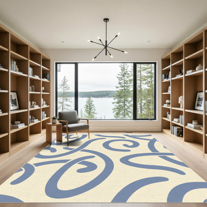 Soft Blue Swirl Serpentine Abstract Rug