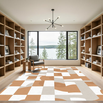Terracotta Abstract Grid Shapes Rug