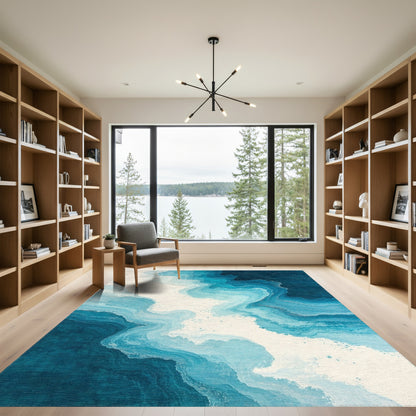 Gradient Blue Layered Waves Rug