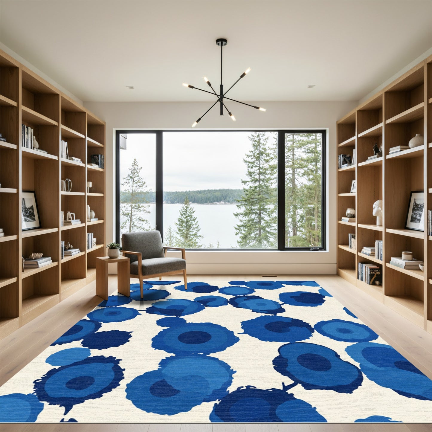 Deep Blue Organic Circles Rug