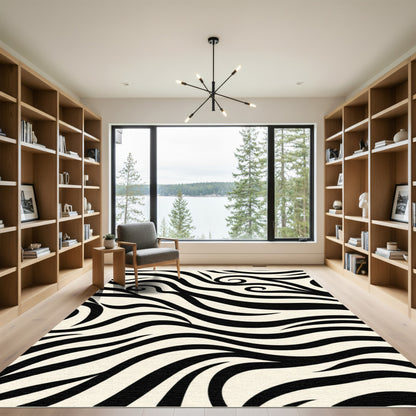 Cream Black Abstract Swirl Rug