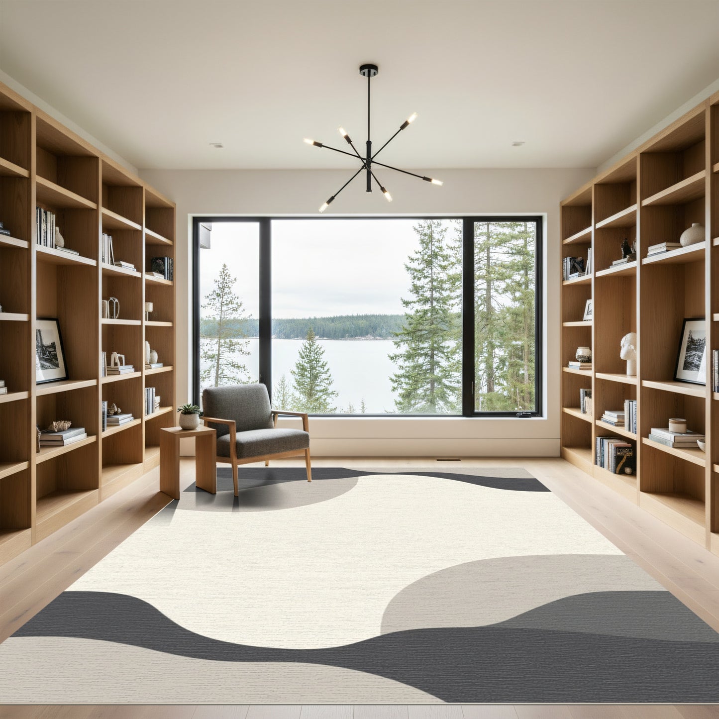 Abstract Gray Cream Color Block Rug