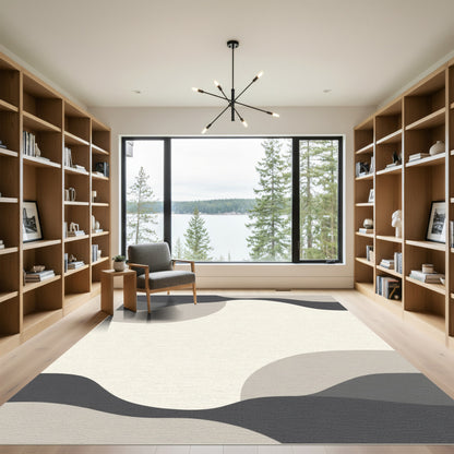 Abstract Gray Cream Color Block Rug