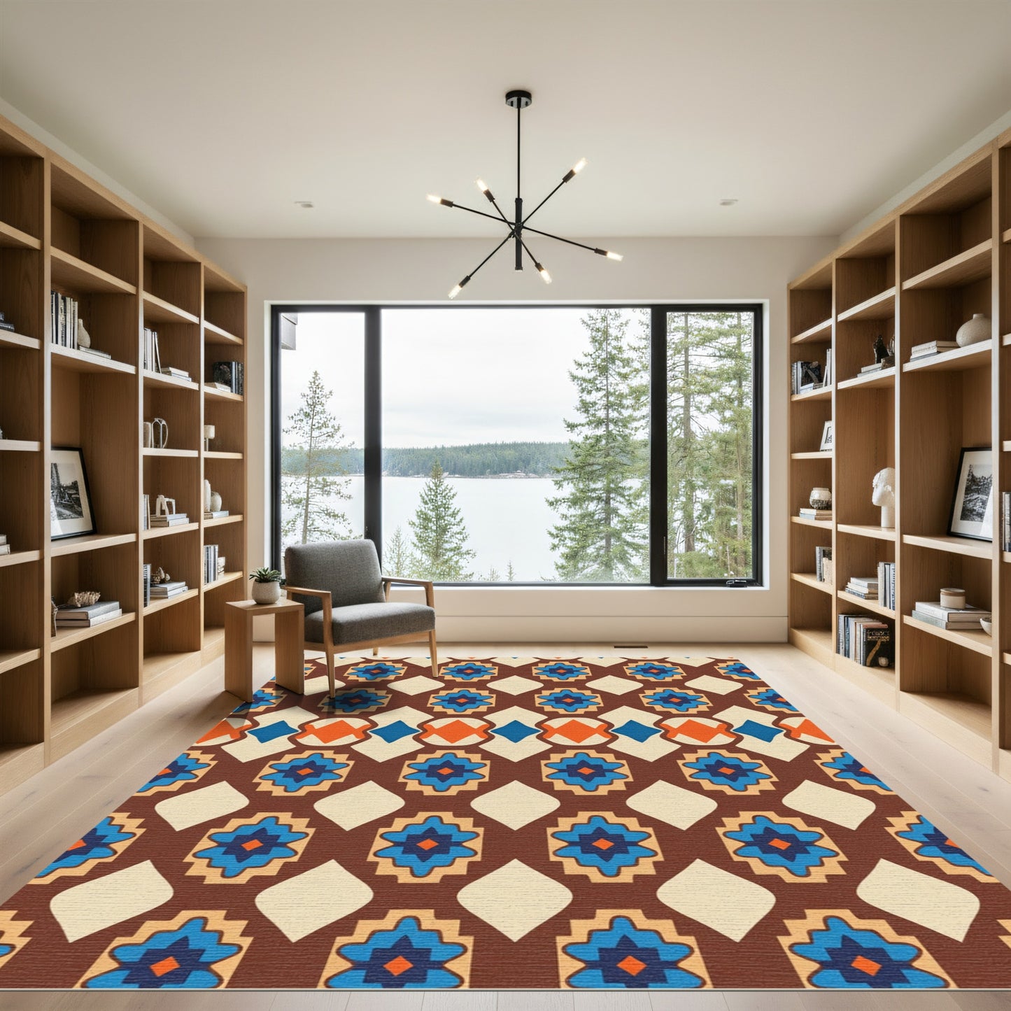 Brown Blue Orange Geometric Diamond Rug
