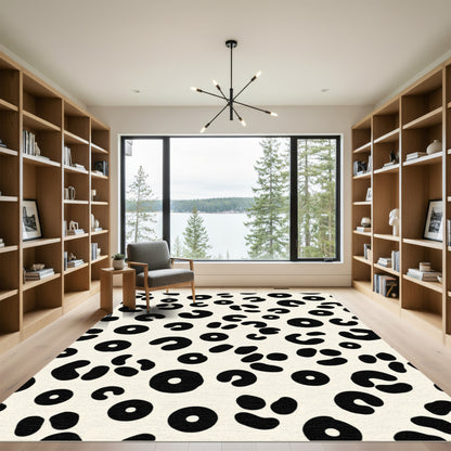 Black Cheetah Spots Cream Background Rug