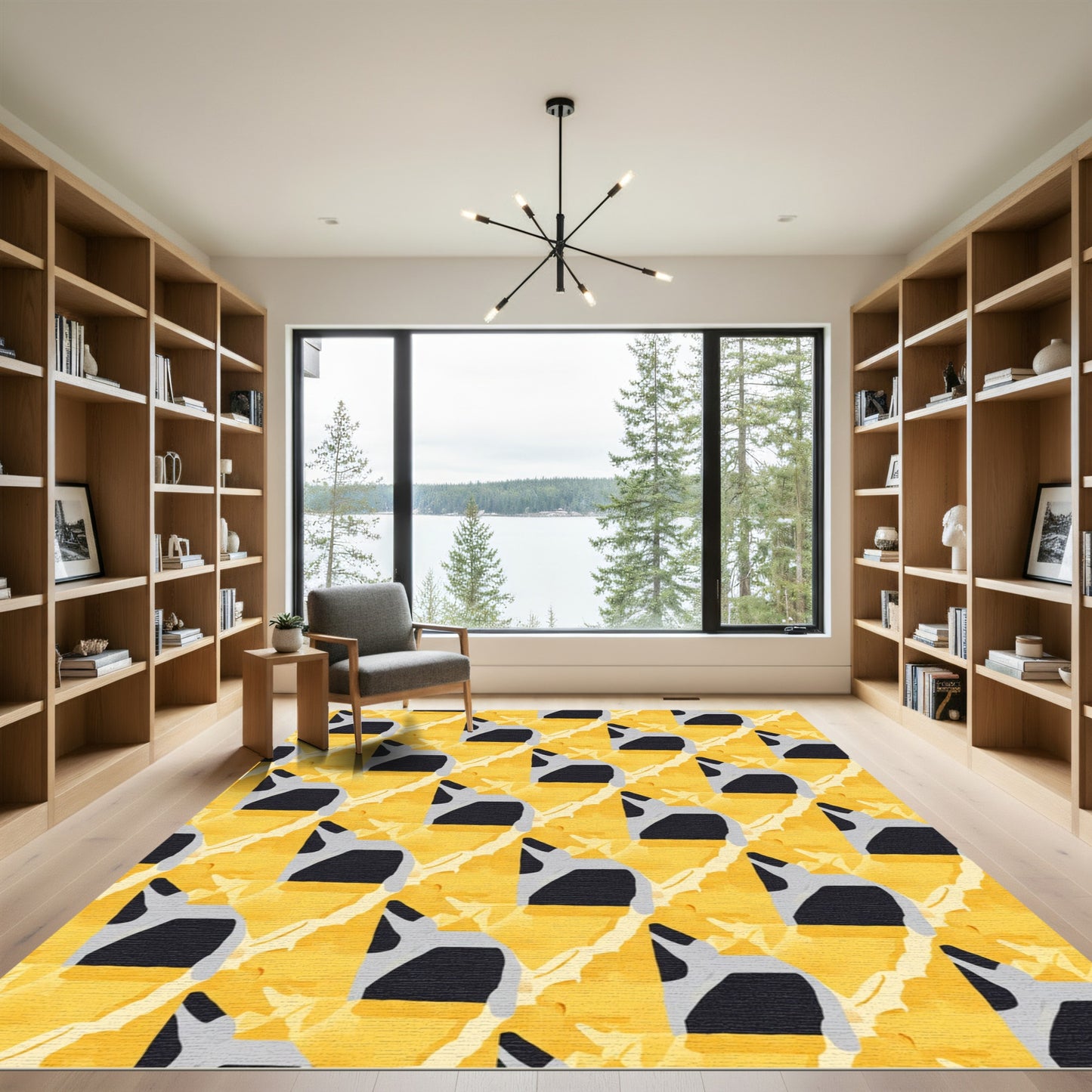 Modern Black White Geometric Cheddar Rug