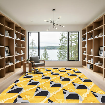 Modern Black White Geometric Cheddar Rug
