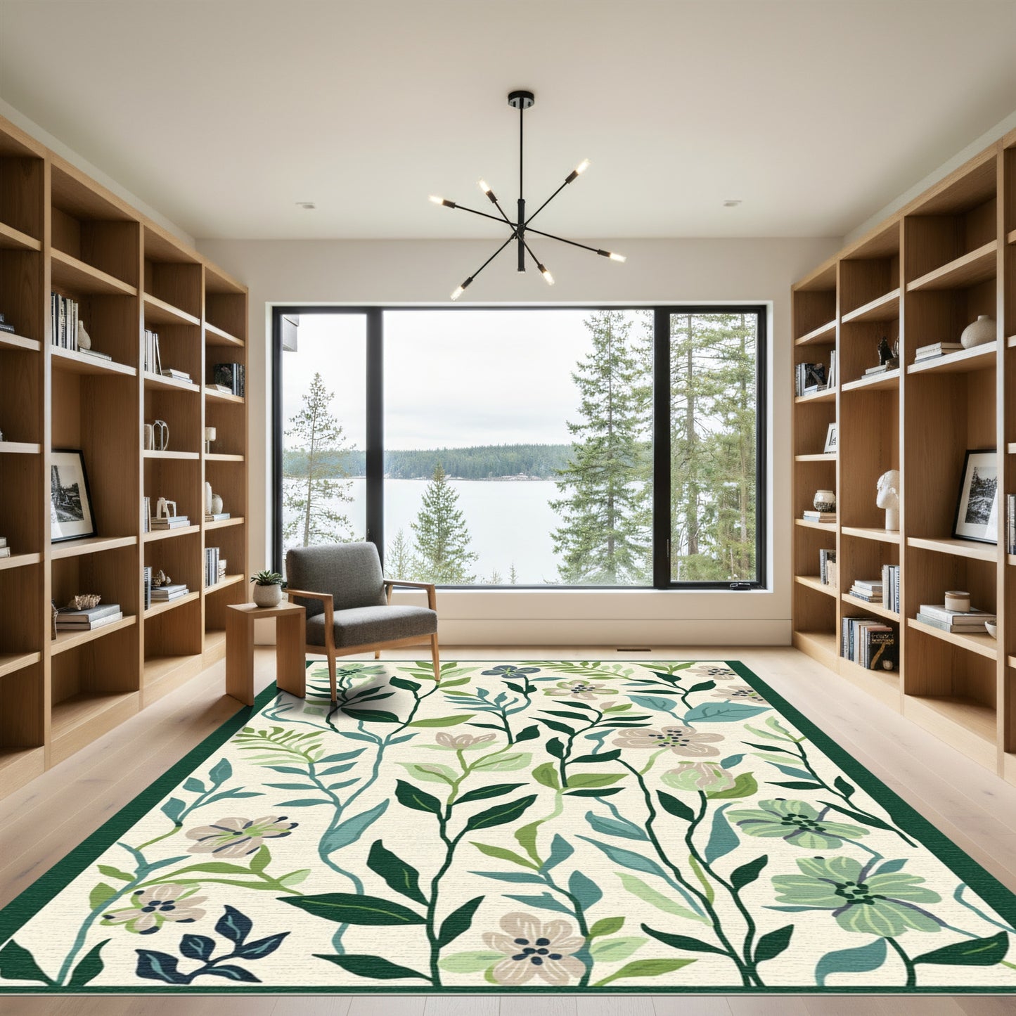 Botanical Vintage Greens Floral Foliage Rug