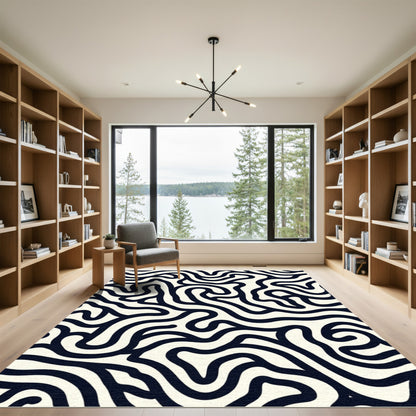 Dark Navy Cream Labyrinth Swirl Rug