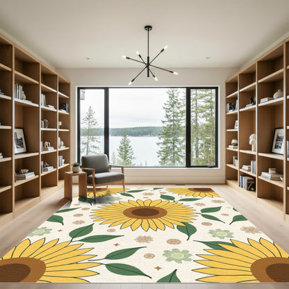 Sunny Yellow Sunflower Garden Pattern Rug