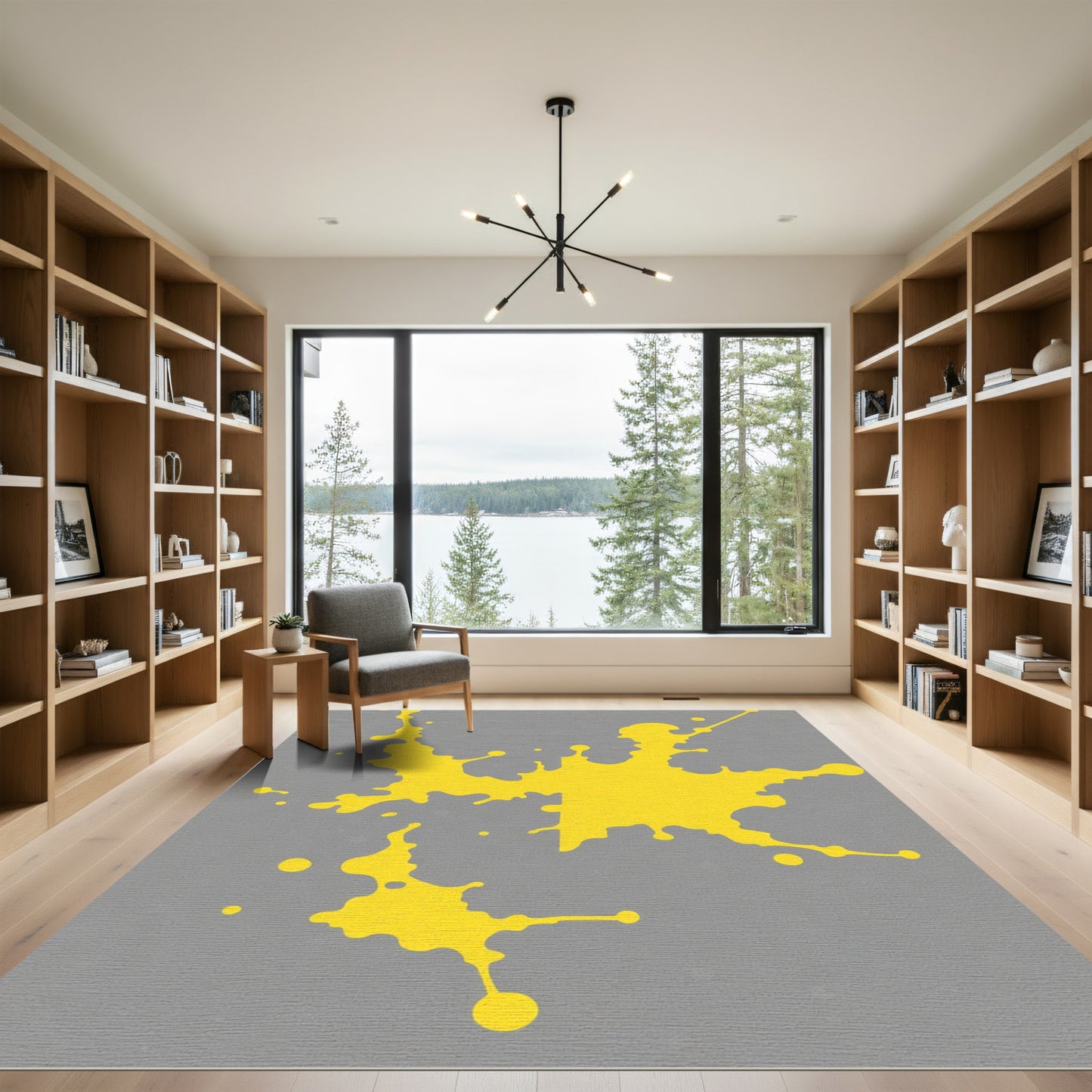 Yellow Splatter Abstract Gray Rug