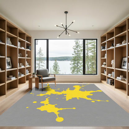 Yellow Splatter Abstract Gray Rug