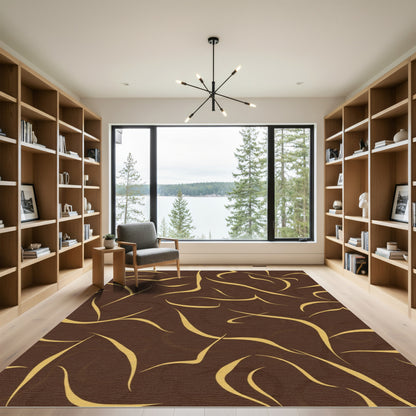 Brown Golden Flowing Abstract Rug