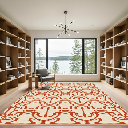 Terracotta Interlocking Crests Geometric Rug