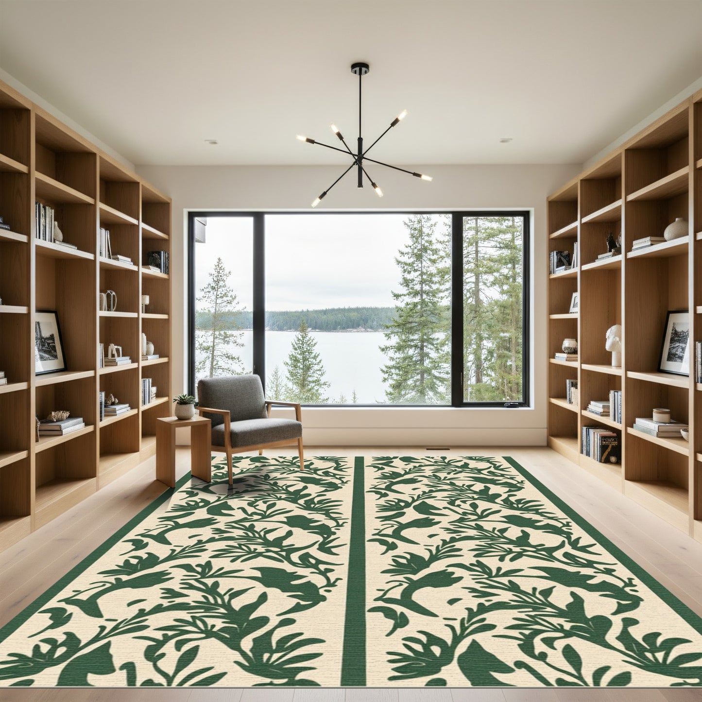 Verdant Green Floral Outline Rug