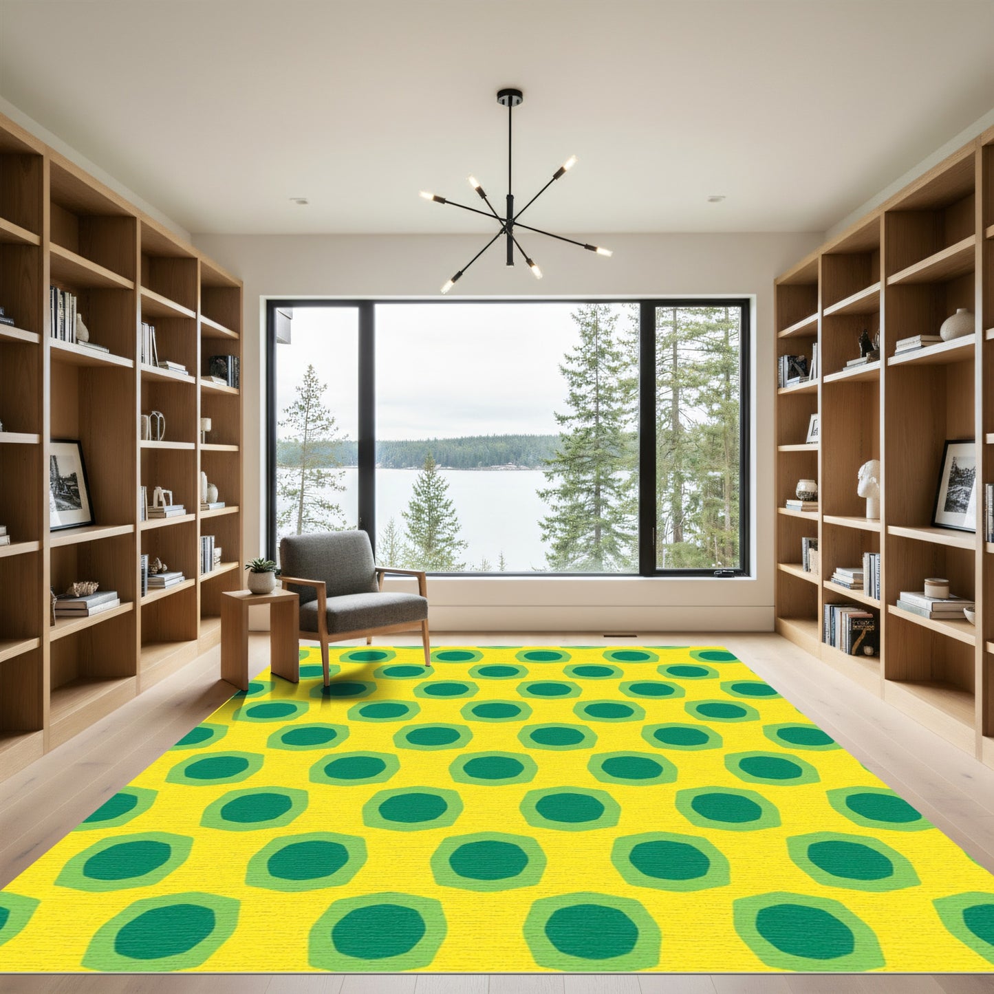Golden Yellow Green Concentric Octagons Rug