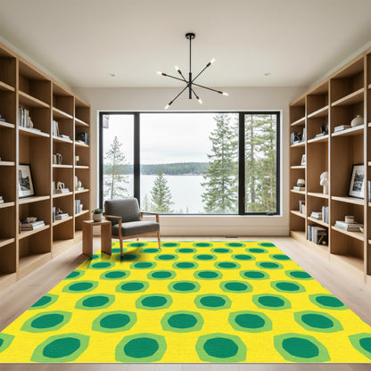 Golden Yellow Green Concentric Octagons Rug