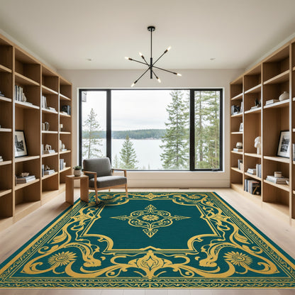 Teal Gold Floral Ornament Rug