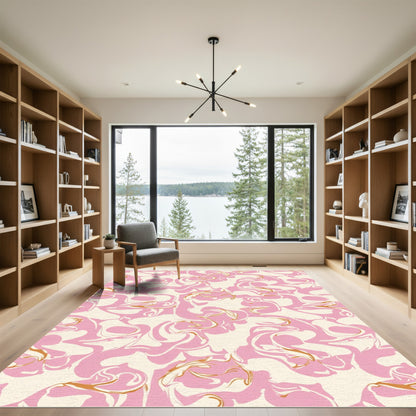 Pink Cream Swirl Abstract Flow Rug
