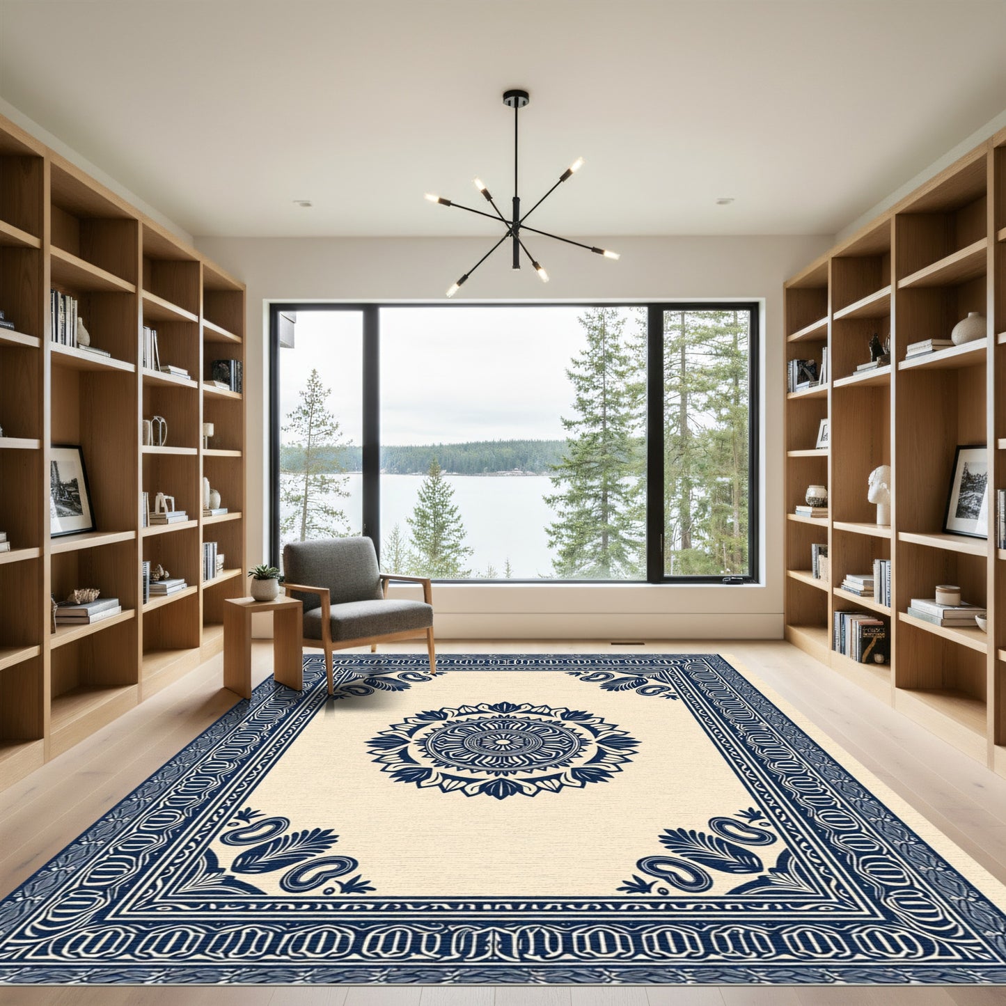 Classic Blue Medallion Intricate Border Rug