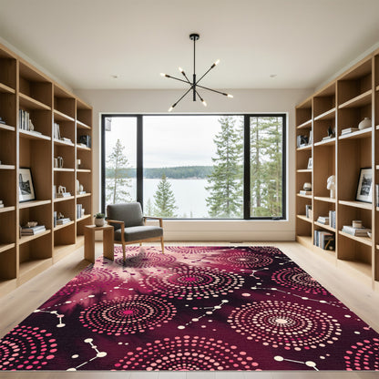 Crimson Pink Celestial Dot Mandala Rug