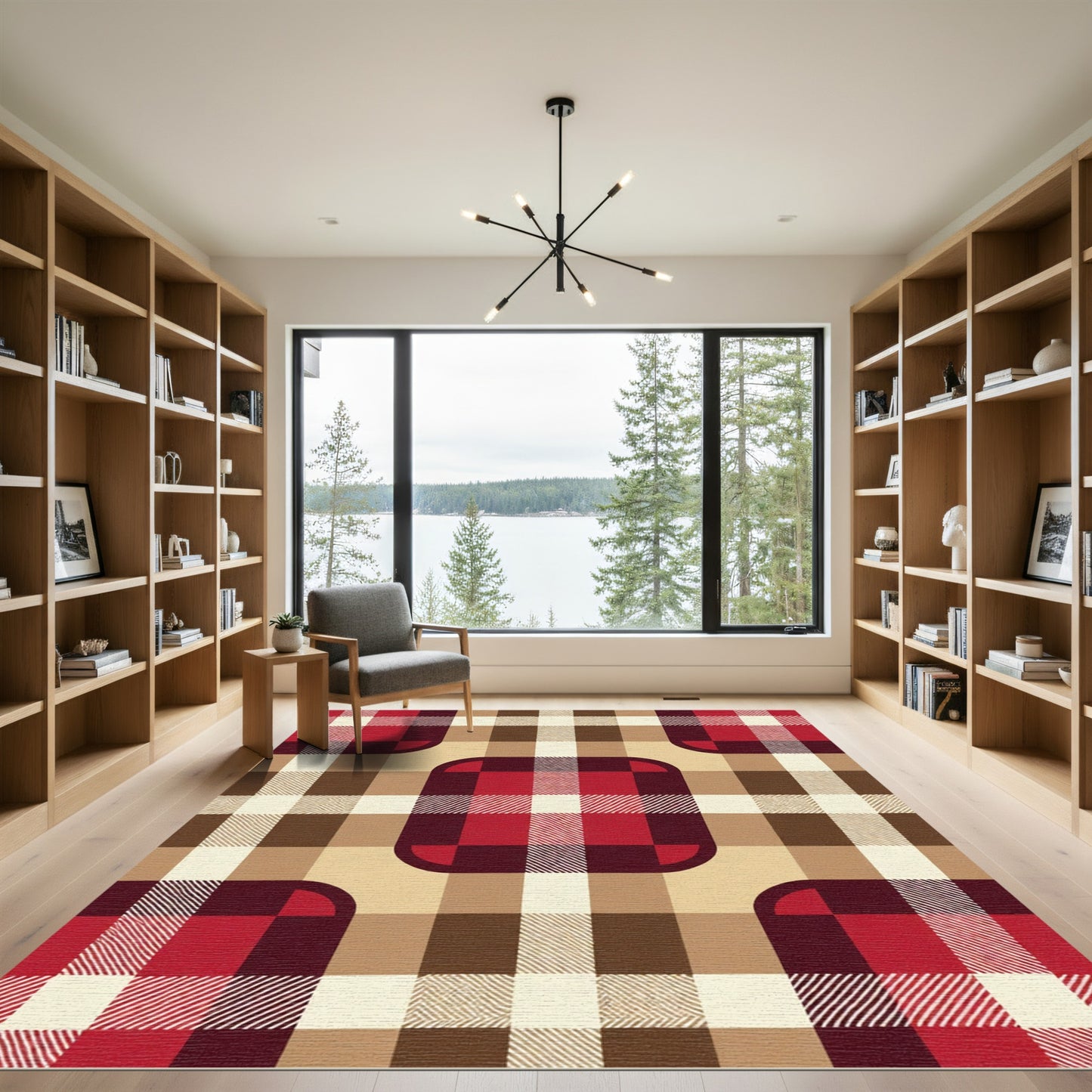 Crimson Brown Buff Plaid Buffalo Check Rug