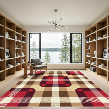 Crimson Brown Buff Plaid Buffalo Check Rug