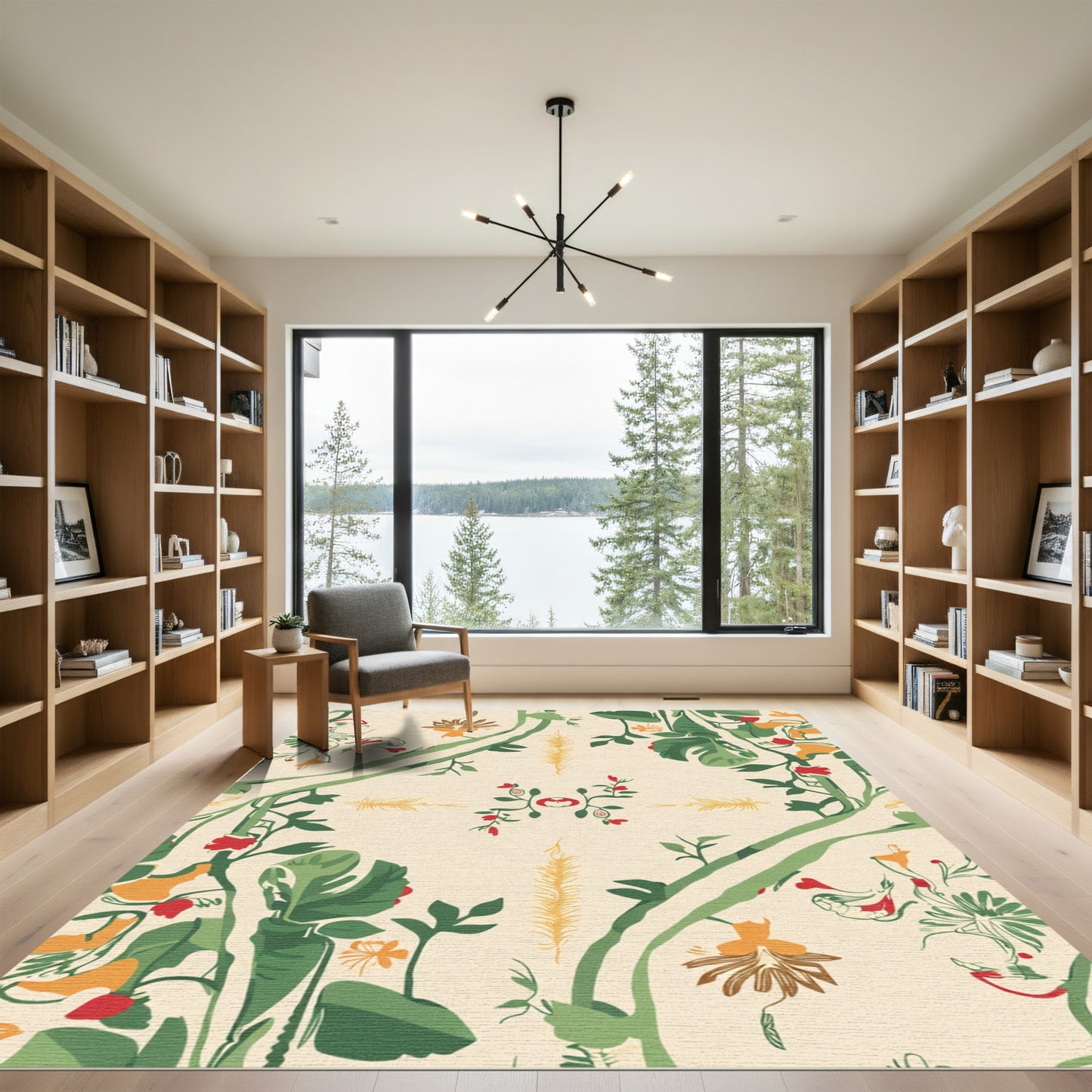 Botanical Vines Red Yellow Flowers Rug