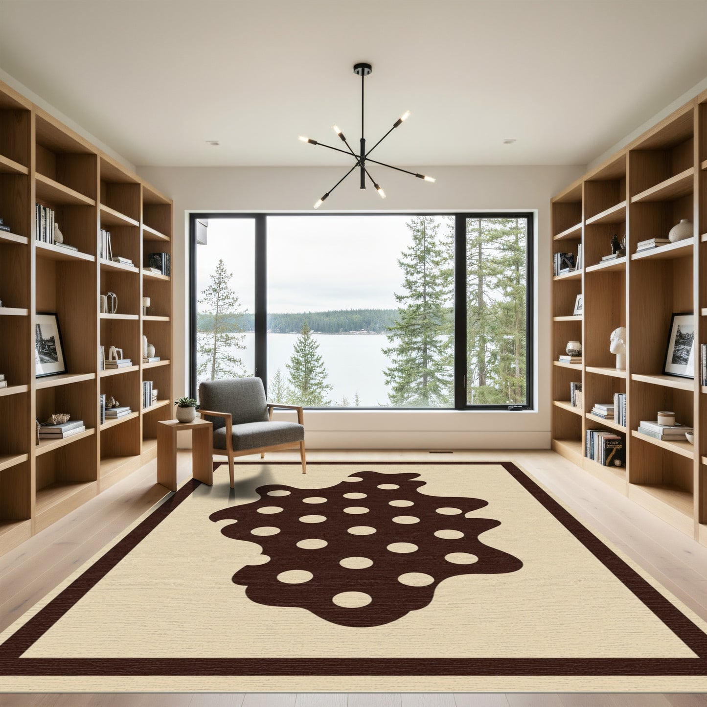 Brown Polka Dot Blob Frame Rug