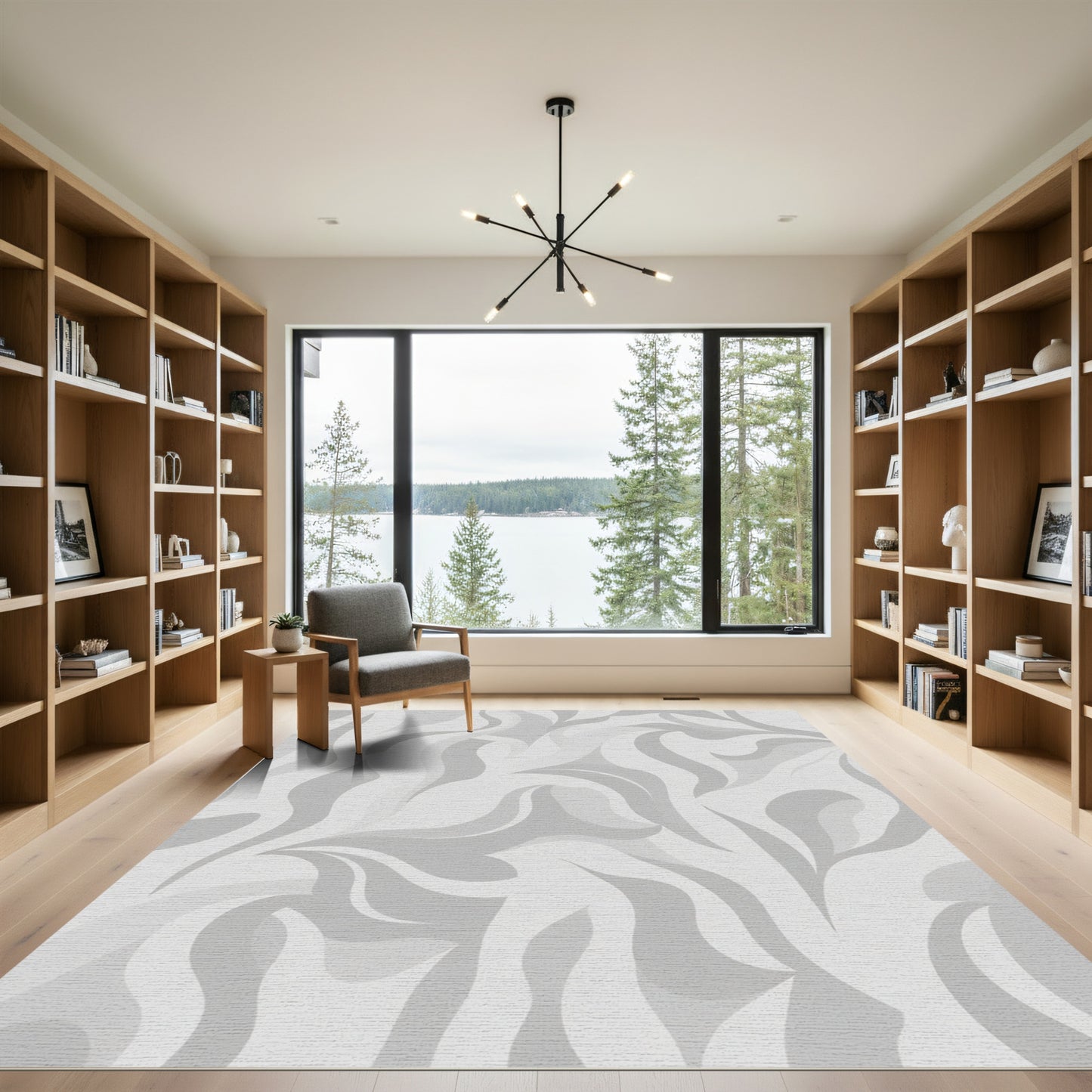 Soft Gray Abstract Swirl Flow Rug