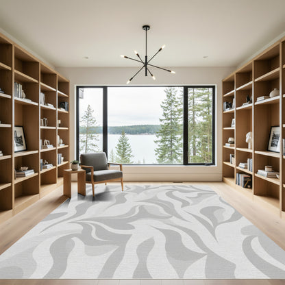Soft Gray Abstract Swirl Flow Rug