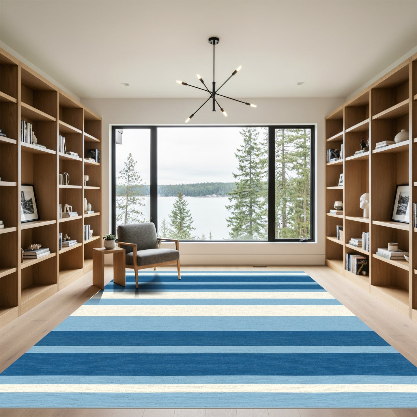 Navy Sky Blue Cream Stripe Rug