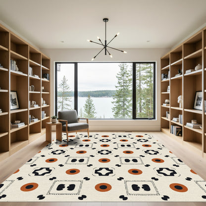 Cream Terra Cotta Black Geometric Square Rug