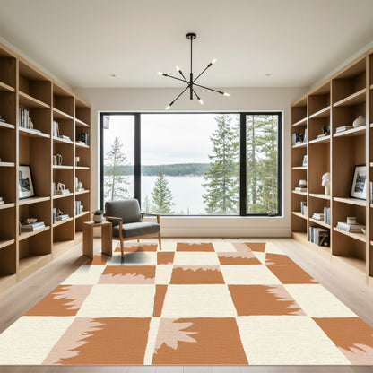 Terracotta Cream Patchwork Squares Rug
