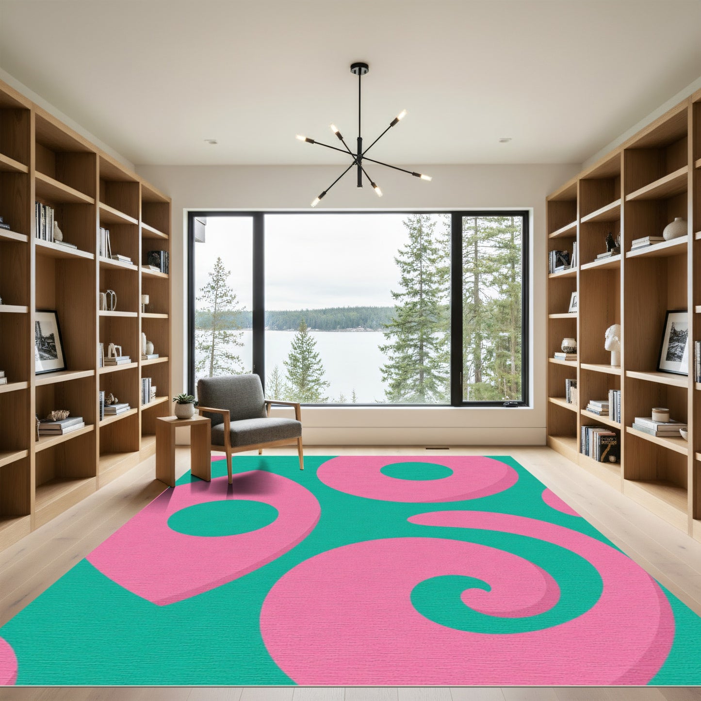 Teal Pink Abstract Swirl Shapes Rug