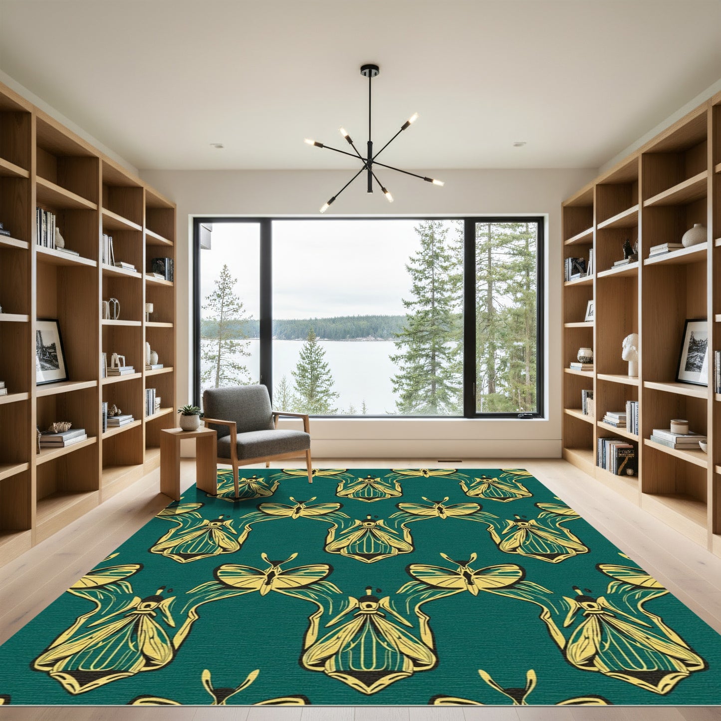 Art Nouveau Teal Gold Butterfly Rug