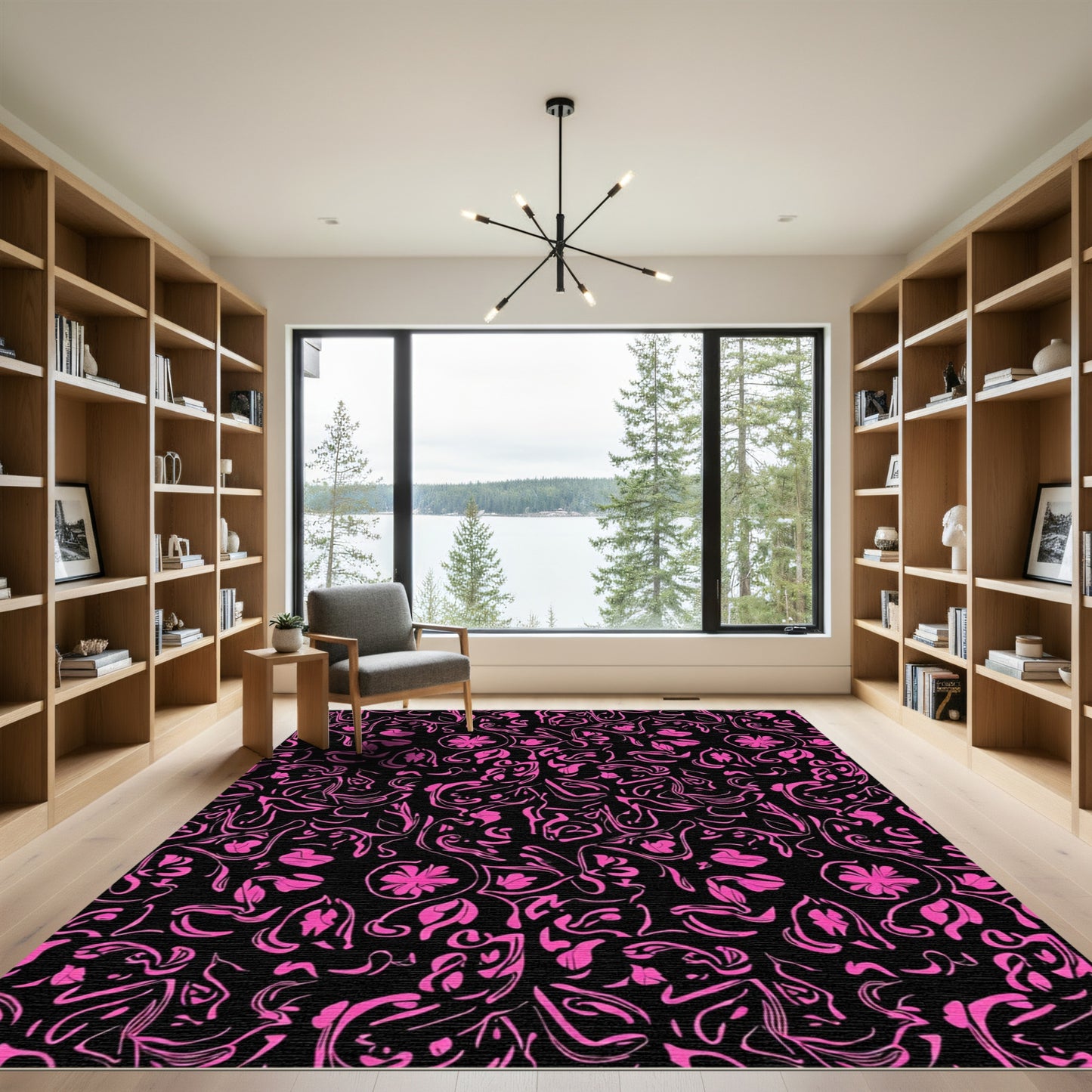 Hot Pink Abstract Floral Swirl Rug
