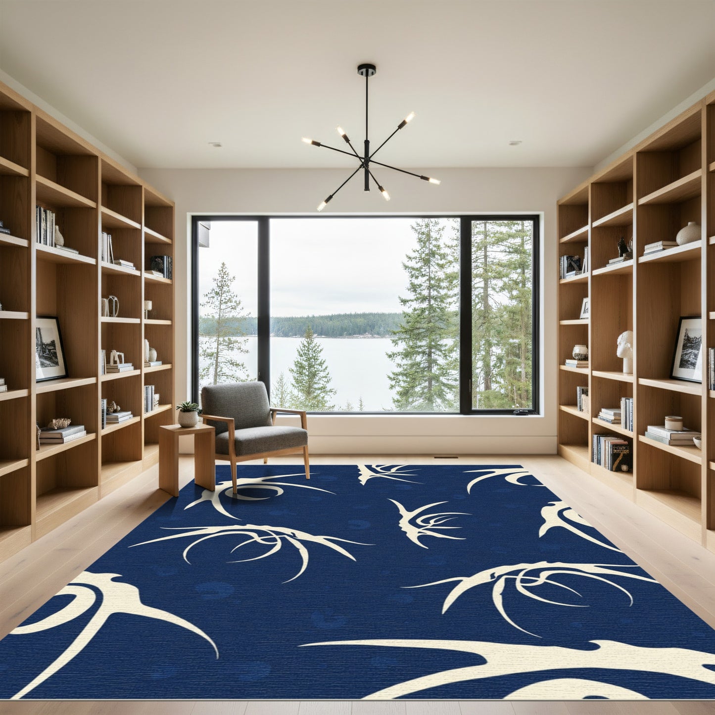 Navy Cream Abstract Organic Swirl Rug